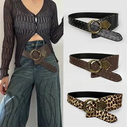 Western Cowboy Cowgirl Corset belt for Women Punk Gothic decorative Leopard Wild Waistband Female women's retro rivet wide belt