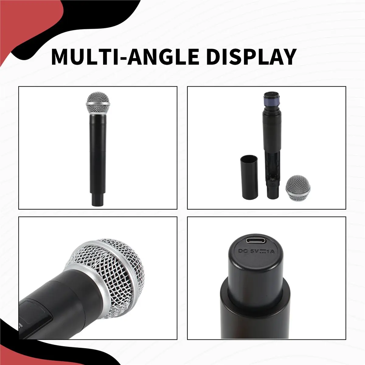 (ˉ﹃ˉ) Wireless Microphone Professional UHF Recording Karaoke Handheld 1 Channel Lithium Battery for Stage Church Party School