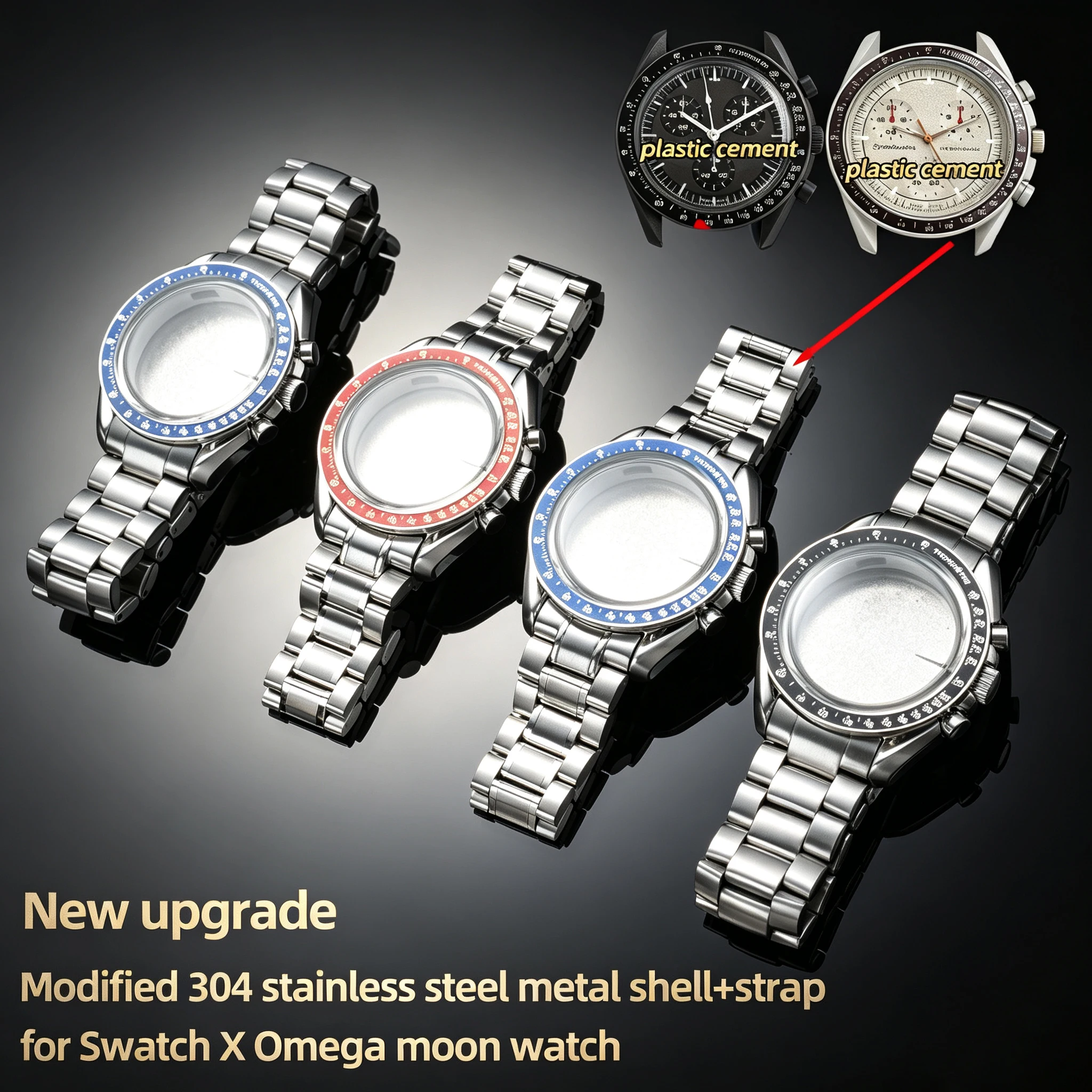 42mm Stainless Steel Upgrade Mod Watch Case Shell For Swatch X Omega MoonSwatch, No Movement Replacement Watchcase watchband
