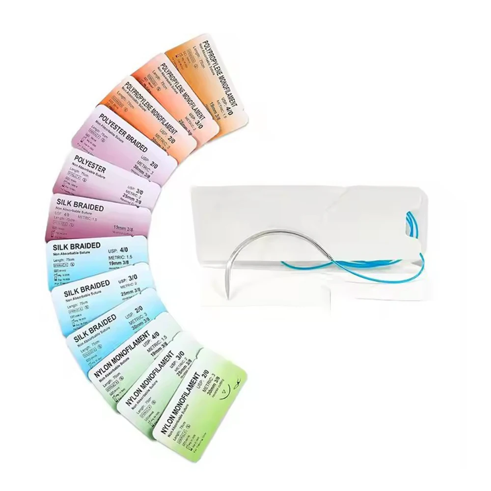 20Pcs 2/0 3/0 4/0 5/0 Medical Surgical Suture Nylon Surgical Simulation Suture Thread Suture Teaching Exercises ﻿