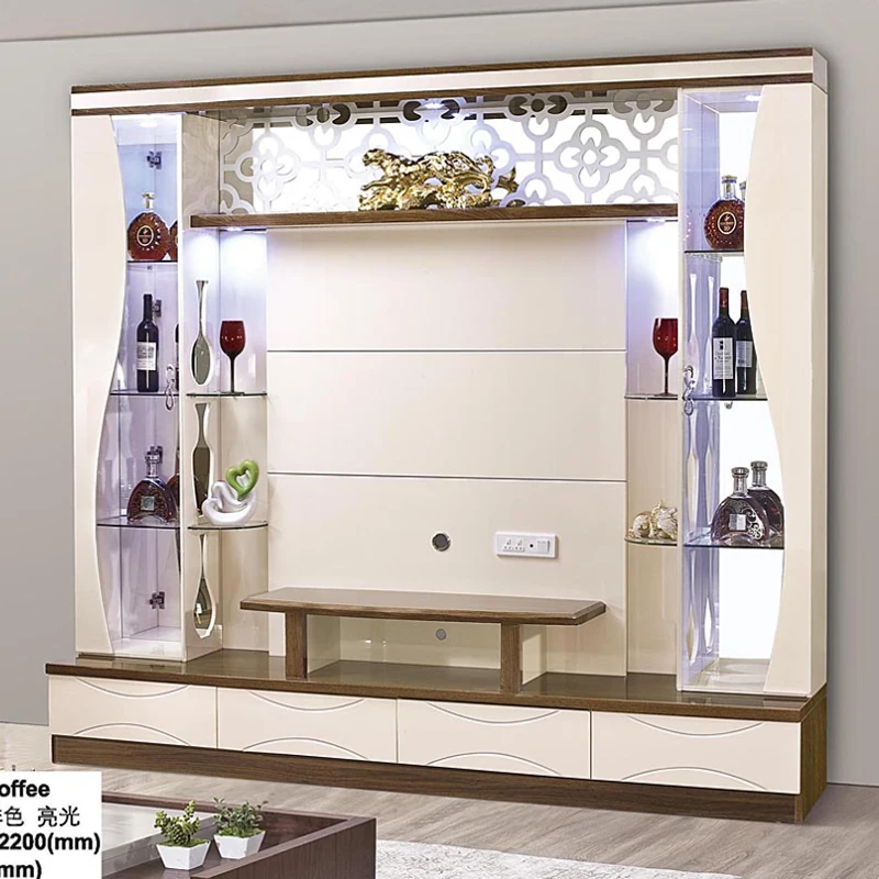 Modern Design Furniture Wooden Storage TV Cabinet Wall Unit Display Stand Luxury Wooden Light