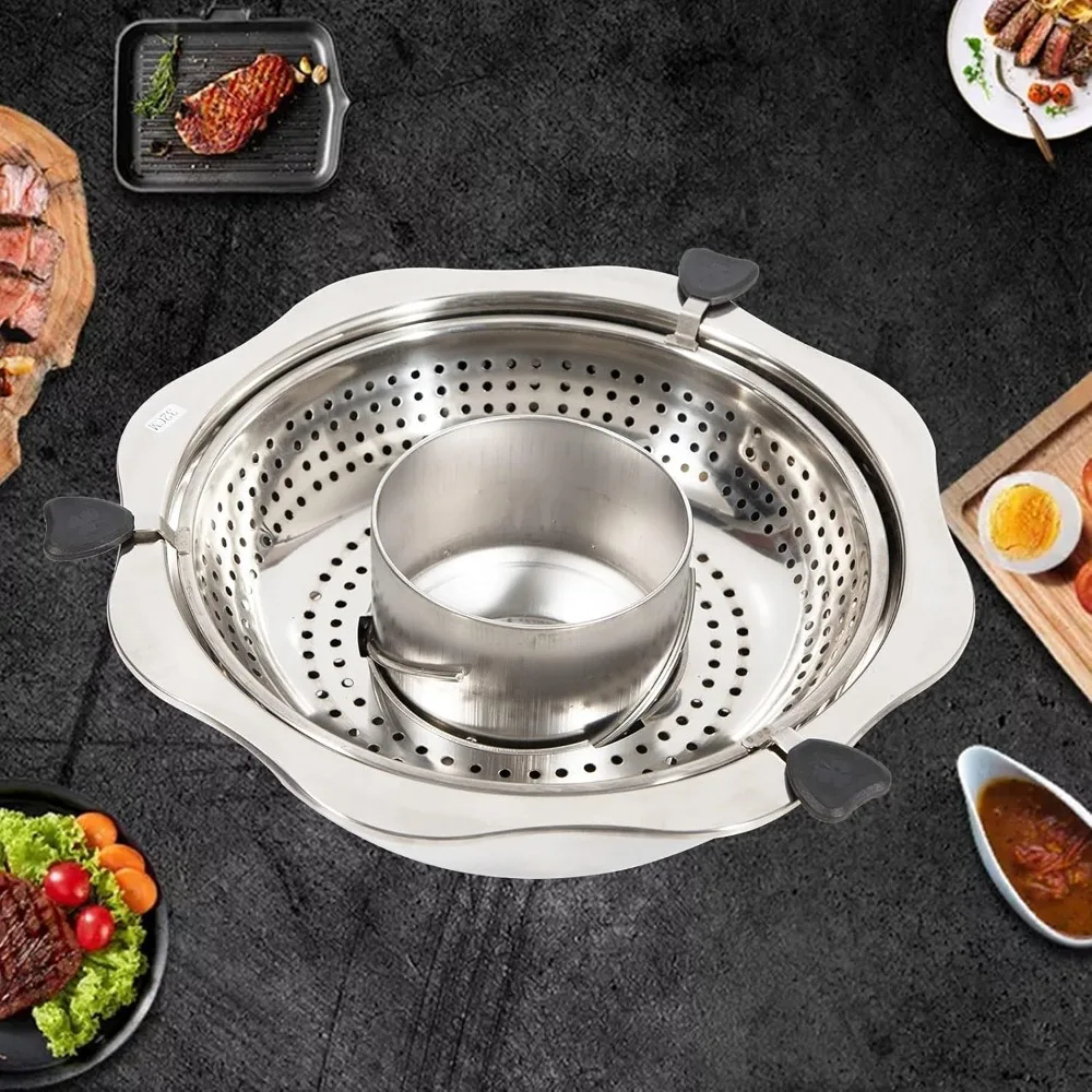 Stainless Steel Shabu Shabu Chinese Hot Pot Rotating Hot Pot Household Rotating Pot & Basin Grid Filtering Soup