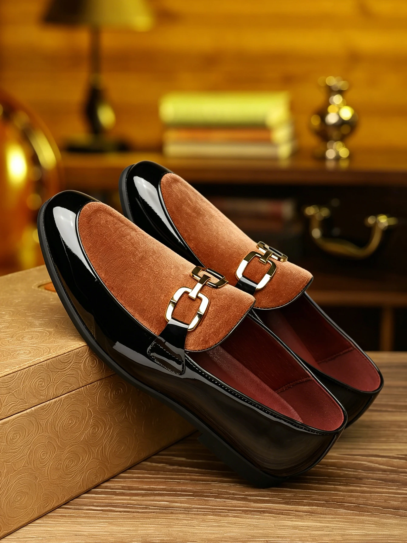 Fashion Man's Leather Shoes Party Wedding Loafers Metal Button Moccasins Men Slip-on Comfortable Driving Popular Club Flats