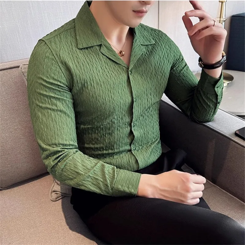 England Style Long Sleeve Shirts Men Fashion Slim Fit Solid Color Smart Casual Shirt Mens Turn-Down Collar Formal Dress Tops Man