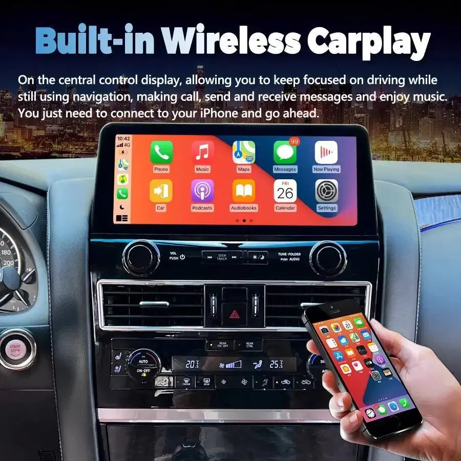 Wireless Carplay For Nissan Patrol Y62 XE SE 2012-2019 Auto Stereo 12.3inch Android13 Car Radio Multimedia Player GPS Navigation