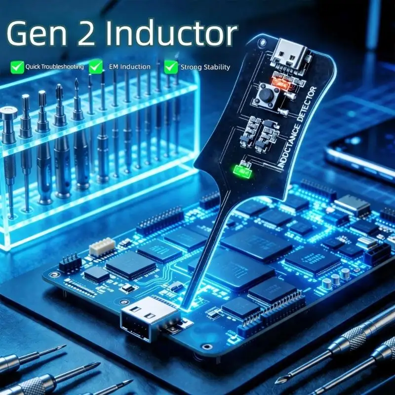 652F 2Pcs Circuit Board Inductance Tester with Extended Test Tip, Push-Button Control, Power Display, and Test-Status Display