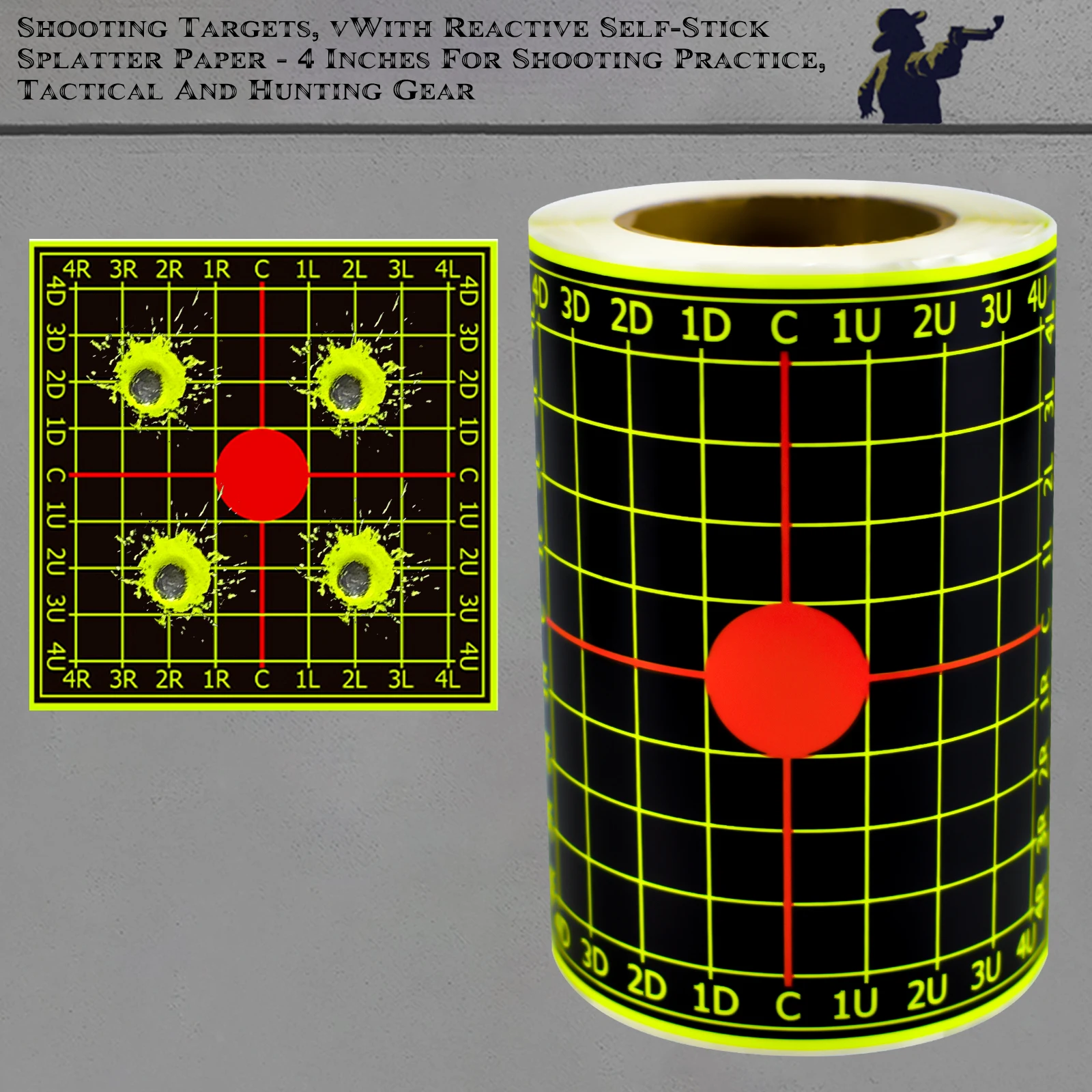 4inch Square Grid Splash Shooting Practice Fluorescent Target Stickers 100Pcs Shooting Target Training Supplies Stickers Fluorescent Color Laminated Labels (Can Be Used for Real Gun Practice and Airgun Practice) Shooting Range Targets Home Shooting Practice Targets