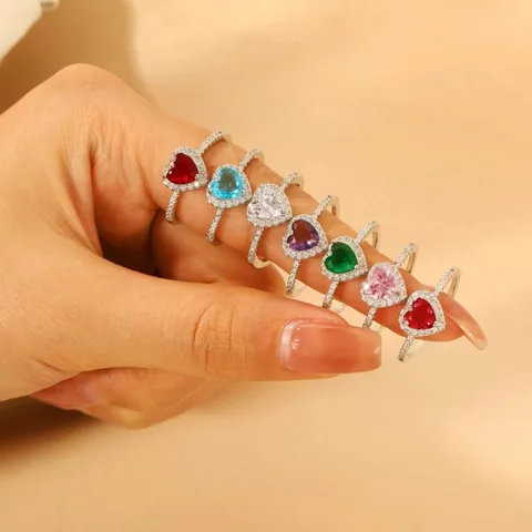 Colorful Heart Crystal Adjustable Ring