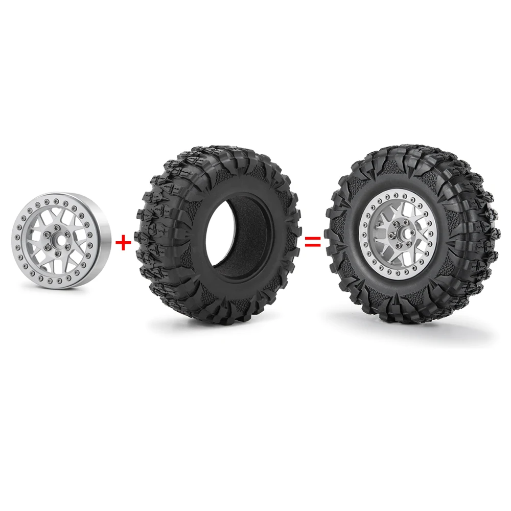 AXSPEED Silver Metal 2.2 inch Beadlock Wheel Rims Hubs with 120mm OD Rubber Tires for Axial Wraith TRX-4 1/10 RC Model Car Part