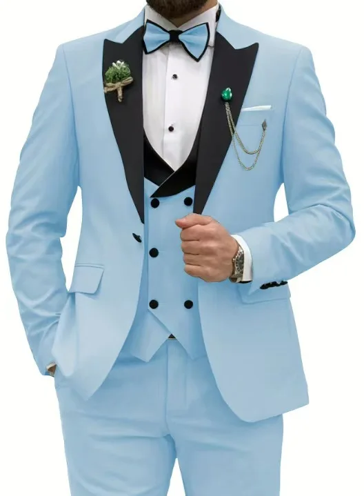 

Men's Casual Tuxedo Suit with Peaked Lapel, Blazer Vest and Pants Set, Classic Men's Clothing, High Quality, 3 Pcs