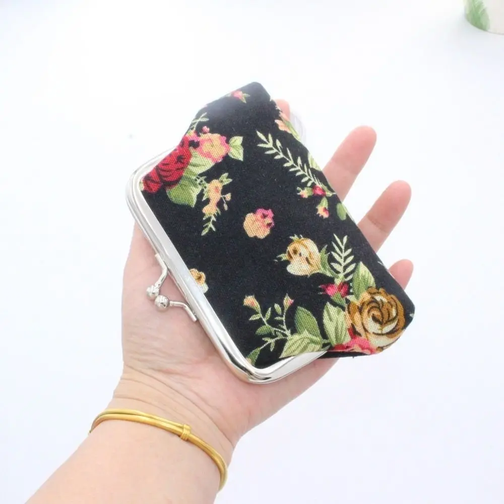 Elegant Flower Printed Coin Purse Vintage Canvas Wallet Coin Bag Women