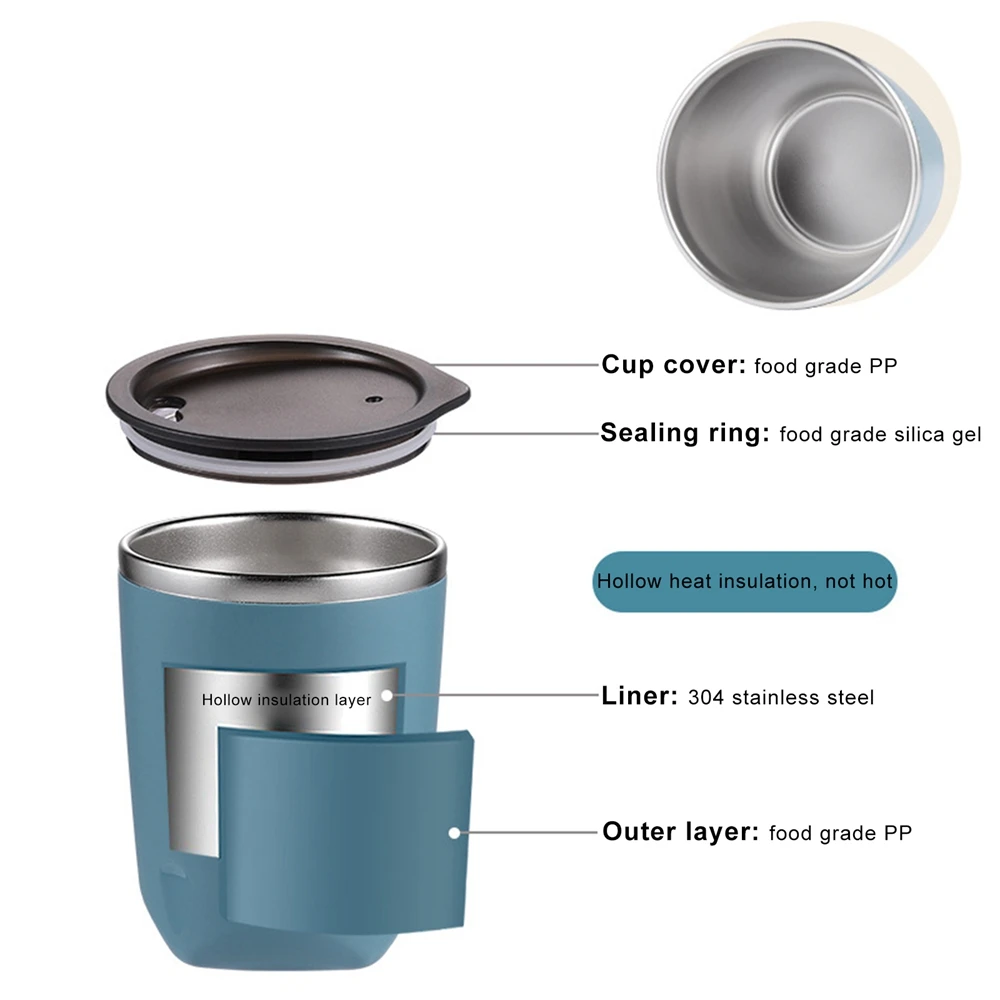 Durable Double Layer Vacuum Insulated Tumbler for Cold Hot Drinks 300ml Insulated Water Cup Coffee Travel Mug with Lid