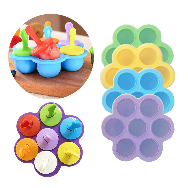 Ice Cube Maker 7 Holes Fruit Ice Cream Mold Ice Tray Popsicle Mold Silicone Cake Molds Kitchen Accessories DIY Kitchen Gadget