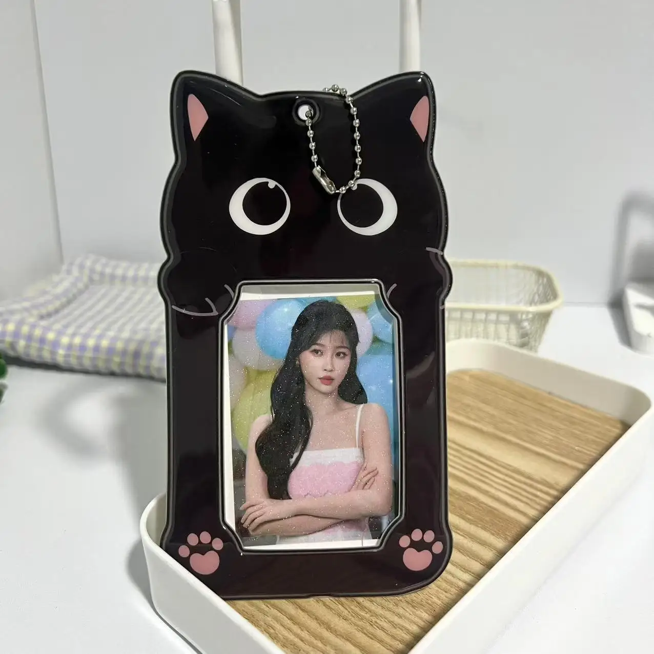 かわいい漫画の動物子猫ウサギ PVC カードホルダーファッションガールアイドル 3 インチ写真収納カバーバックパックペンダントキーホルダーギフト