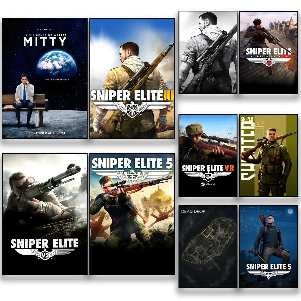 Game S-Sniper Elite Tactical Shooter Poster HD Removable Wall Art Gift Bedroom Lounge Dorm Office Gaming Cafe Bars