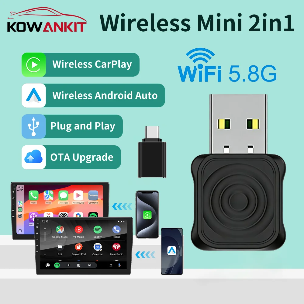 

Беспроводной адаптер Carlinkit 2026 для CarPlay и Android Auto, донгл Plug & Play, Wi-Fi 5.8G, BT5.4, OTA-обновление для модернизации автомобильной информационно-развлекательной системы