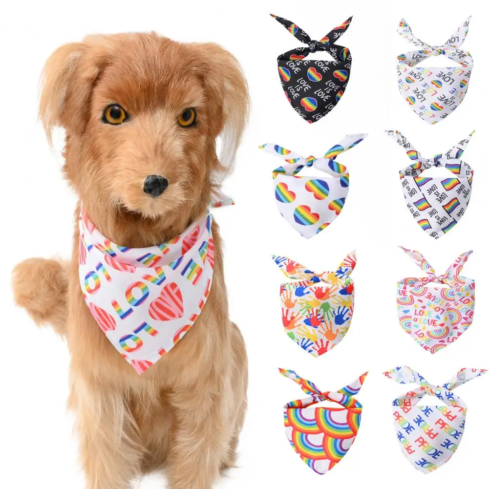 

Pet Bandana Triangular Soft Pet Neckerchief Dress Up Washable Scarf Bib Rainbow Heart Print Dog Puppy Cat Collar Pet Supplies