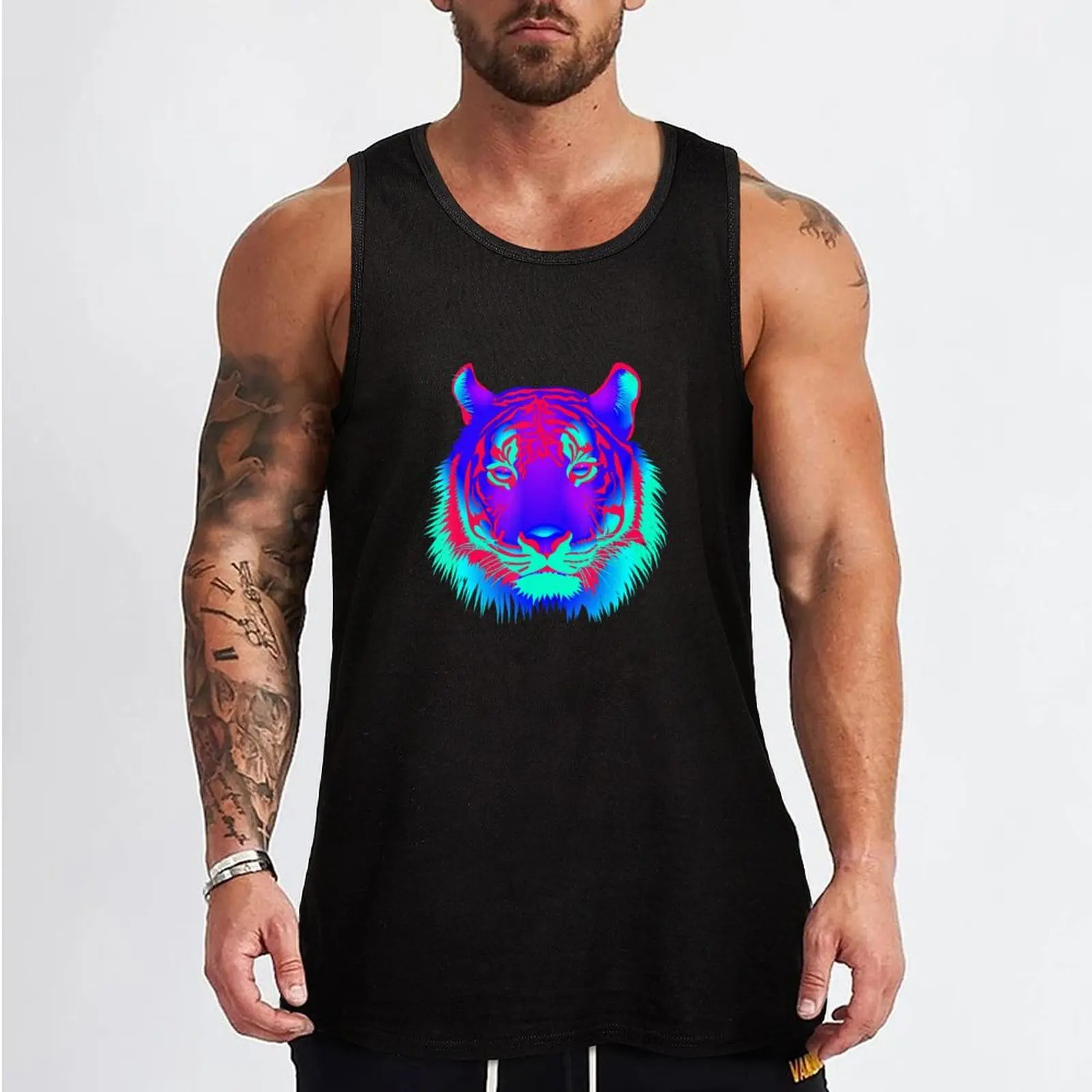 EDM Electronic Dance Techno Colorful Tiger Rave Tank Top men gym t shirt