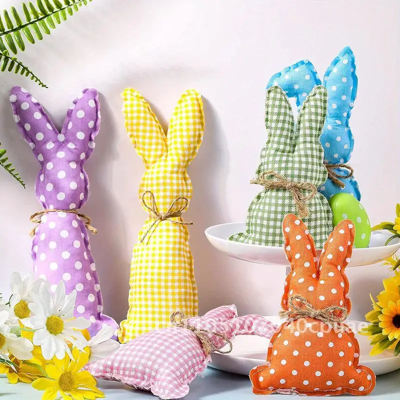 

New Easter Plush Knitted Wave Dot Plaid Bunny Tray Ornaments Holiday Party Decorations Props