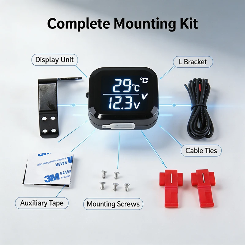 Motorcycle Water Temp Meter Voltmeter Gauge 3 in 1 Waterproof LCD Digital Display