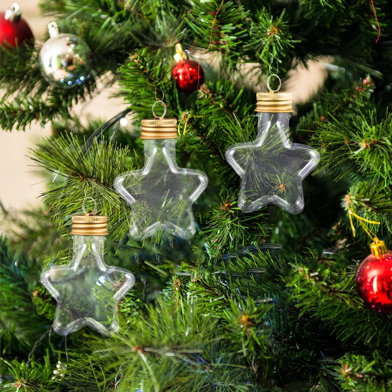 

10 Pcs Christmas Star Bottles Transparent Refillable Decoration Glass Containers for DIY Crafts Hanging naments