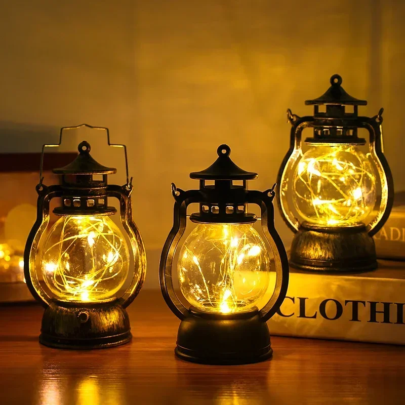 Vintage Style Oil Lamp LED Night Light Warm Light Hanging Lights Garden Light Battery Powered Decorative Lamp Camping Lantern