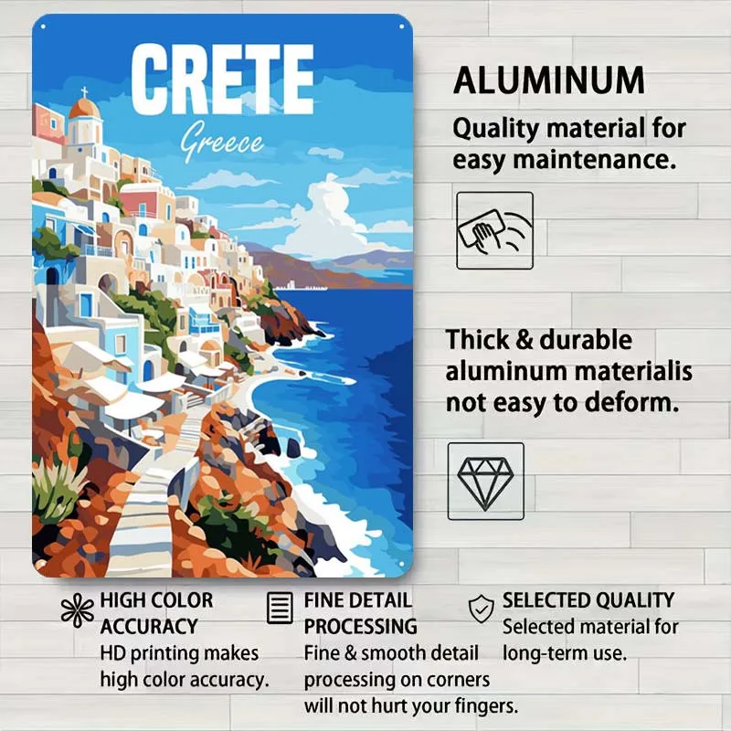 Crete Greece Plakat Metalowa Fototapeta Dostosowane Retro Metalowe Blaszane Znaki do Dekoracji Ściennych Dekoracja Domu Akcesoria Dekoracyjne