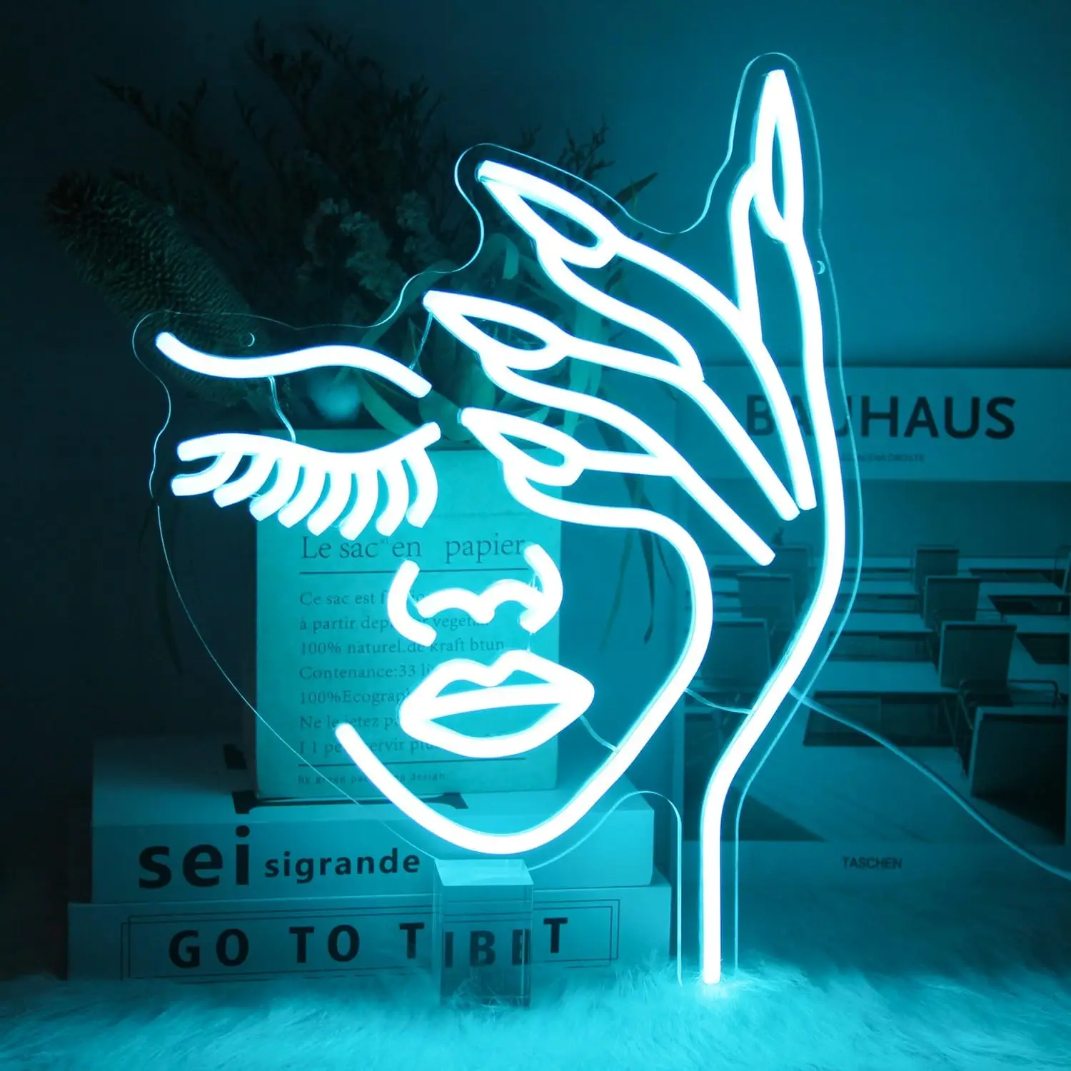 Neon Wall Sign Dimmable Woman Face Neon Lights for Bar Pub Bedroom Hotel Caffee Shop Office Decor Aesthetics Draw Birthday Gifts