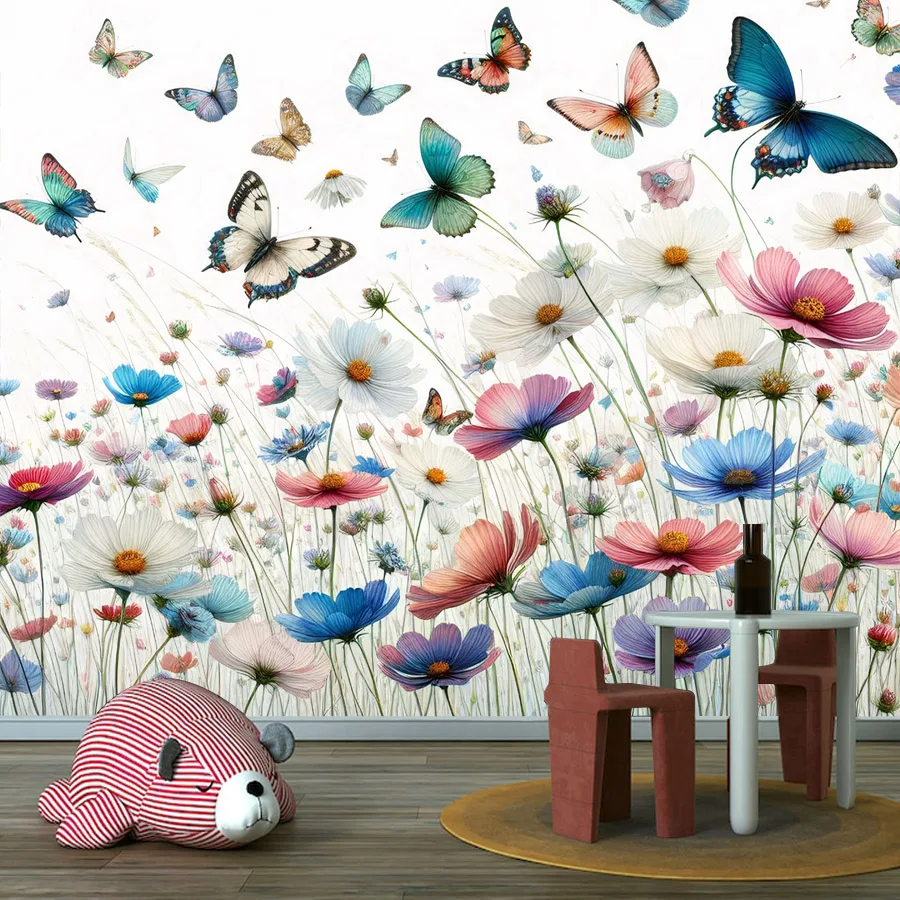 9+, Self Adhesive Optional, Natural Botanical Wildflower Butterfly On Prairie Wallpaper for Living Room Papers Decor Walls Mural