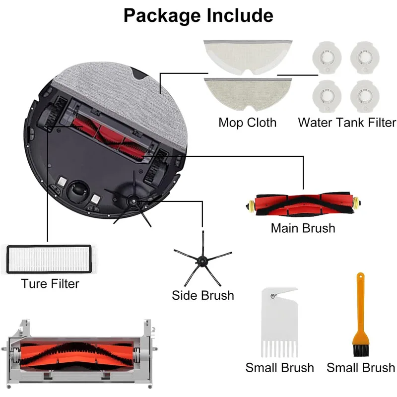 16 Pack for Xiaomi & Mijia Robot Vacuum & Roborock S6 S6 Pure S5 Max S4 E4 Replacement Parts，2 Main Brush 4 Filters 6 SideBrush