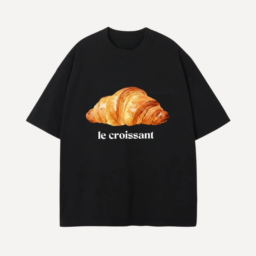 Realistic Croissant & French Letter Graphic Crewneck T-Shirt Men Women Short Sleeve Soft Cotton Bakery Lover Casual Summer Tops