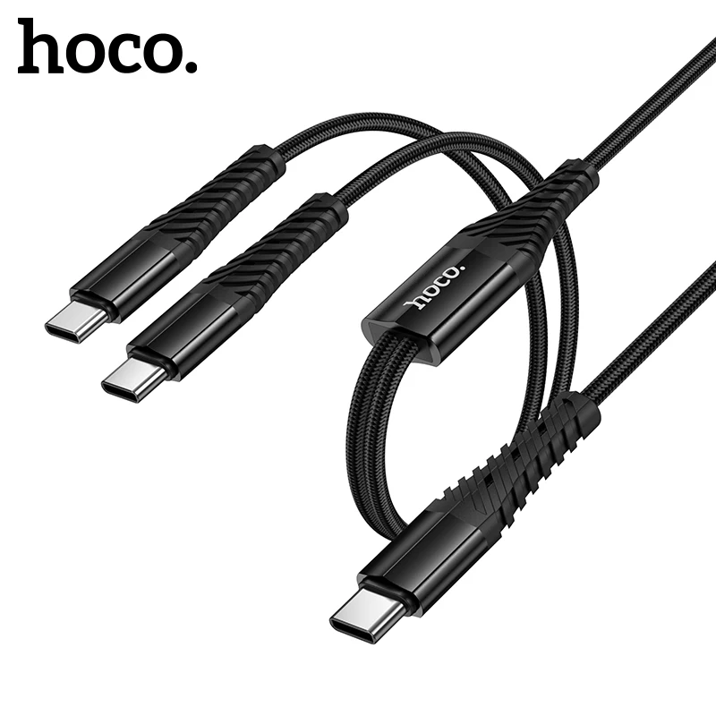 

HOCO 2 in 1 USB C to Dual USB C Cable For iPhone 16 17 Pro Max 3A Wired Cord Portable Phone Charging For Samsung S21 S22 S23 S25