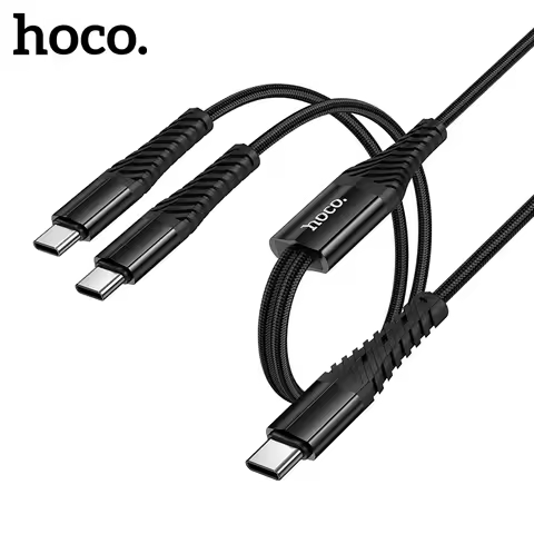 HOCO 2 in 1 USB C to Dual USB C Cable For iPhone 16 17 Pro Max 3A Wired Cord Portable Phone Charging For Samsung S21 S22 S23 S25