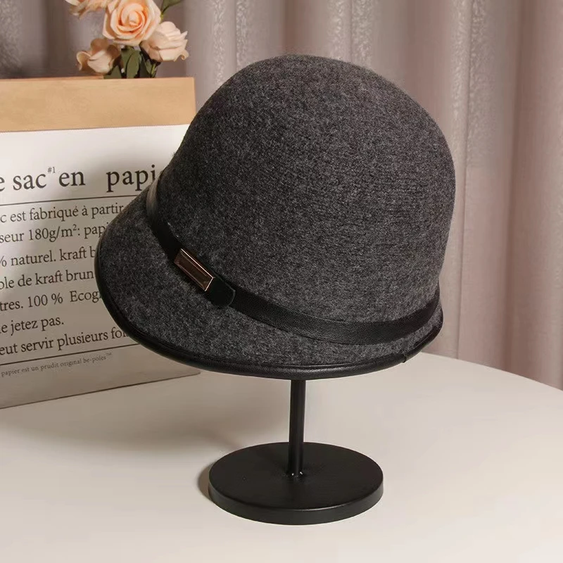 New style autumn winter woolen elegance female patchwork flat top retro casual fashion warm soft wear adjust bowler bucket hat