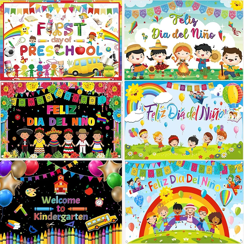 Children's day Child First Day Kindergarten Party Decorations Chalkboard Classroom School Bus Photography Background Banner