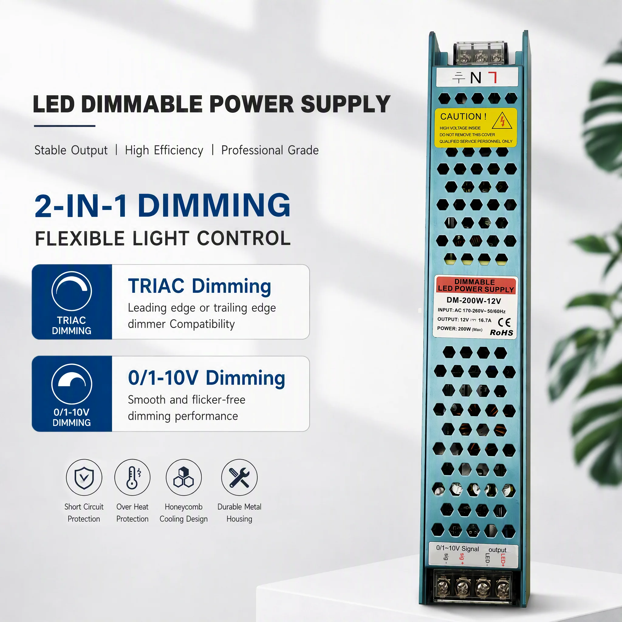 Thyristor Dimming Triac Dimming 0-10V Dimming 2 In 1 60W 100W 150W 200W 250W Constant Voltage Dimmable Lighting Power Supply
