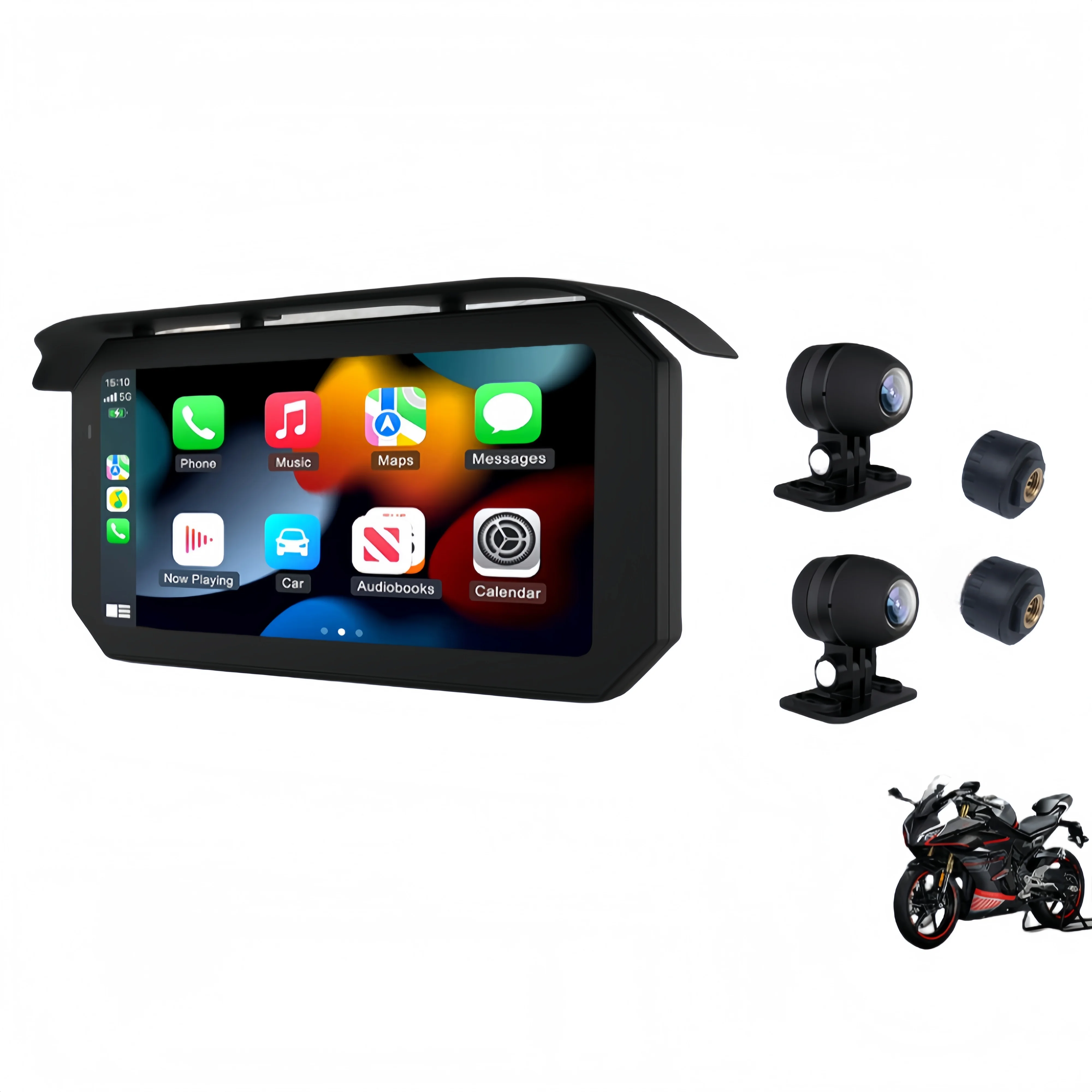 

6.25" Motorcycle Dash Cam Dual 1080P Front/Rear, GPS TPMS IP67 Waterproof CarPlay Android Auto CS92B