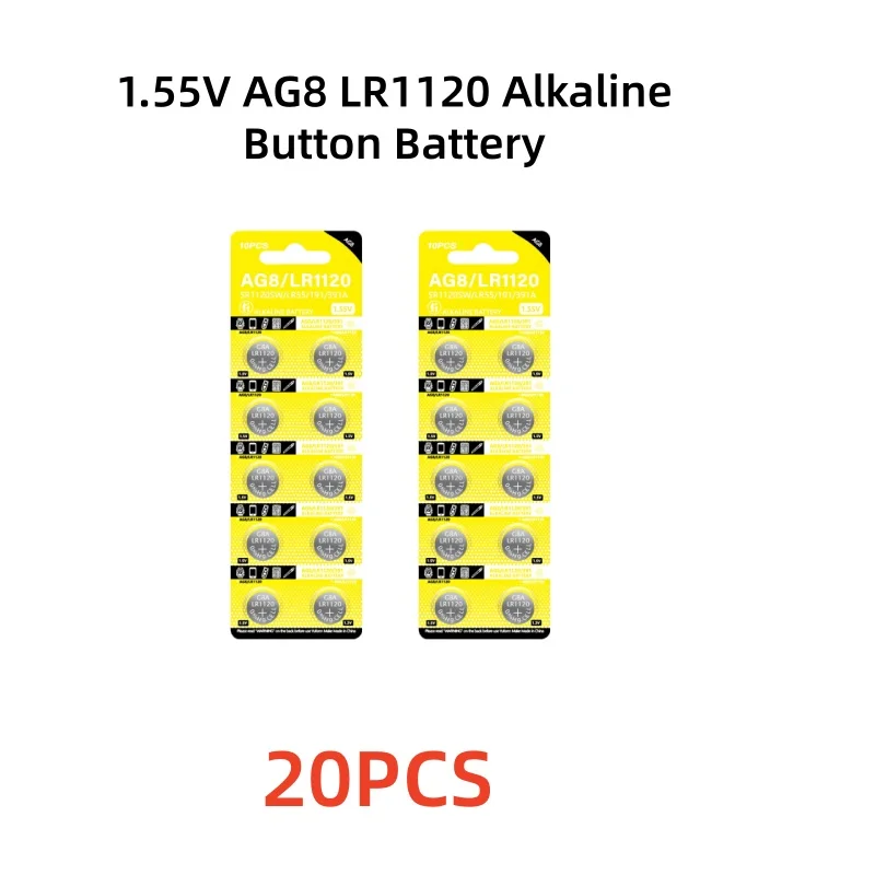 

1.55V AG8 LR1120 Alkaline Button Battery 50mAh Coin Cell for Watch Calculators LED Light Leak-Proof Design 191 LR55 391 SR1120SW