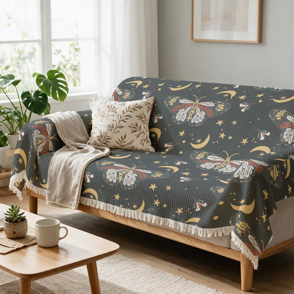 Decorative Celestial Butterfly Throw Blanket for Sofa Couch Cozy Home Decor Star Moon Boho Galaxy Living Room Throw Wrap