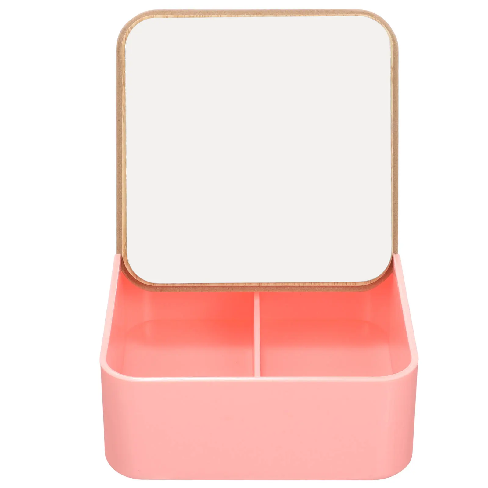 

Bamboo Wood Makeup Mirror Storage Box Clear Desktop Mirror Clamshell Design Multifunctional Household Creative