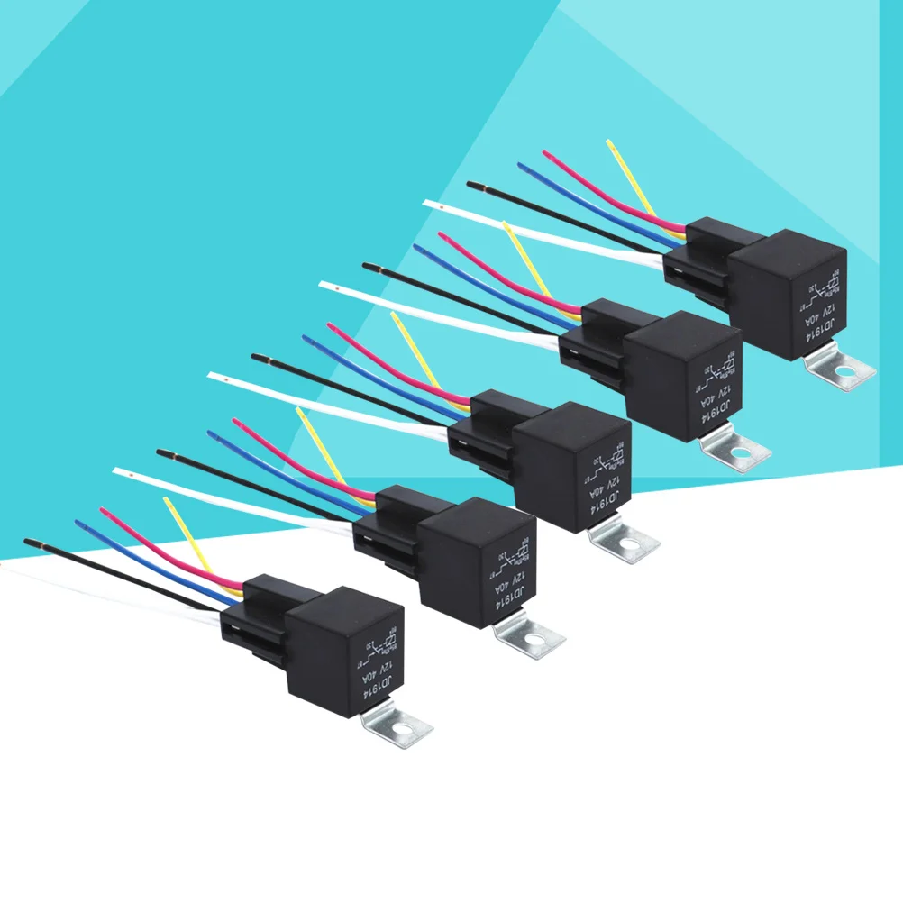 

5 шт. автомобильное 12 В 40 А 5-контактное автомобильное реле, базовая розетка, черное автоматическое реле с предохранителем, автомобильное электрическое переключающее устройство