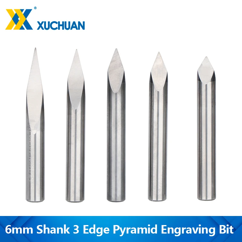 

6mm Shank 3D Milling Cutter 3 Edge Pyramid Engraving Bits 20/30/40/45/60/90 Degrees Tip 0.1-0.3mm Carving Bit CNC Router Bit