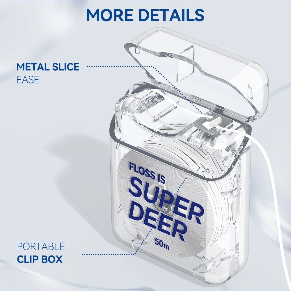 Super Deer Flat Dental Floss Mint PTFE Floss Gentle on Gums Expands & Stretches Plaque Remover for Teeth 55 Yd