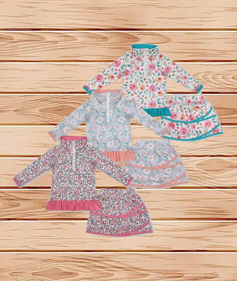 

4.16 Wholesale Western Boutique children clothing Sibling Baby Girls Flowers Zip Top Skirt Ruffle Skort Bottoms Sets