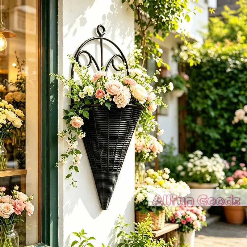 Hanging Cone Wall Planter Basket Imitation Rattan Craft Multi Color Options Perfect For Balcony Living Room Wall Flower Decor