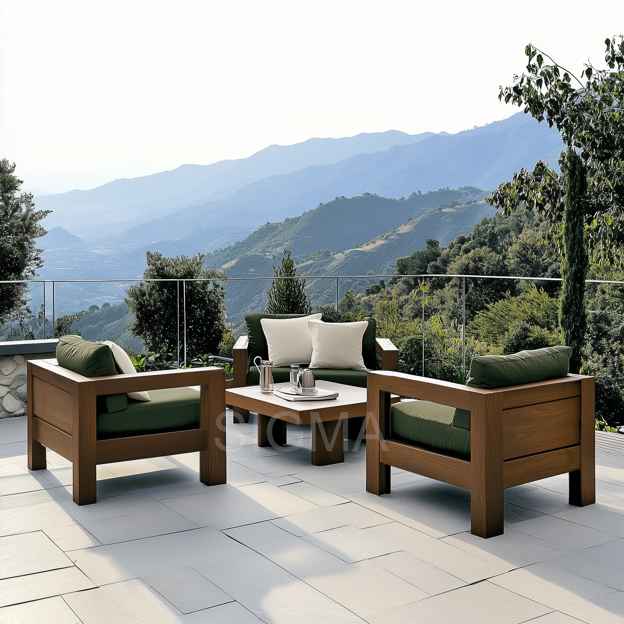2026 Hot Sale Sigma Modern Natural Teak Wood Sofa Set for Outdoor Furniture Dining Chairs for Patio Courtyard Villa Park Hotel
