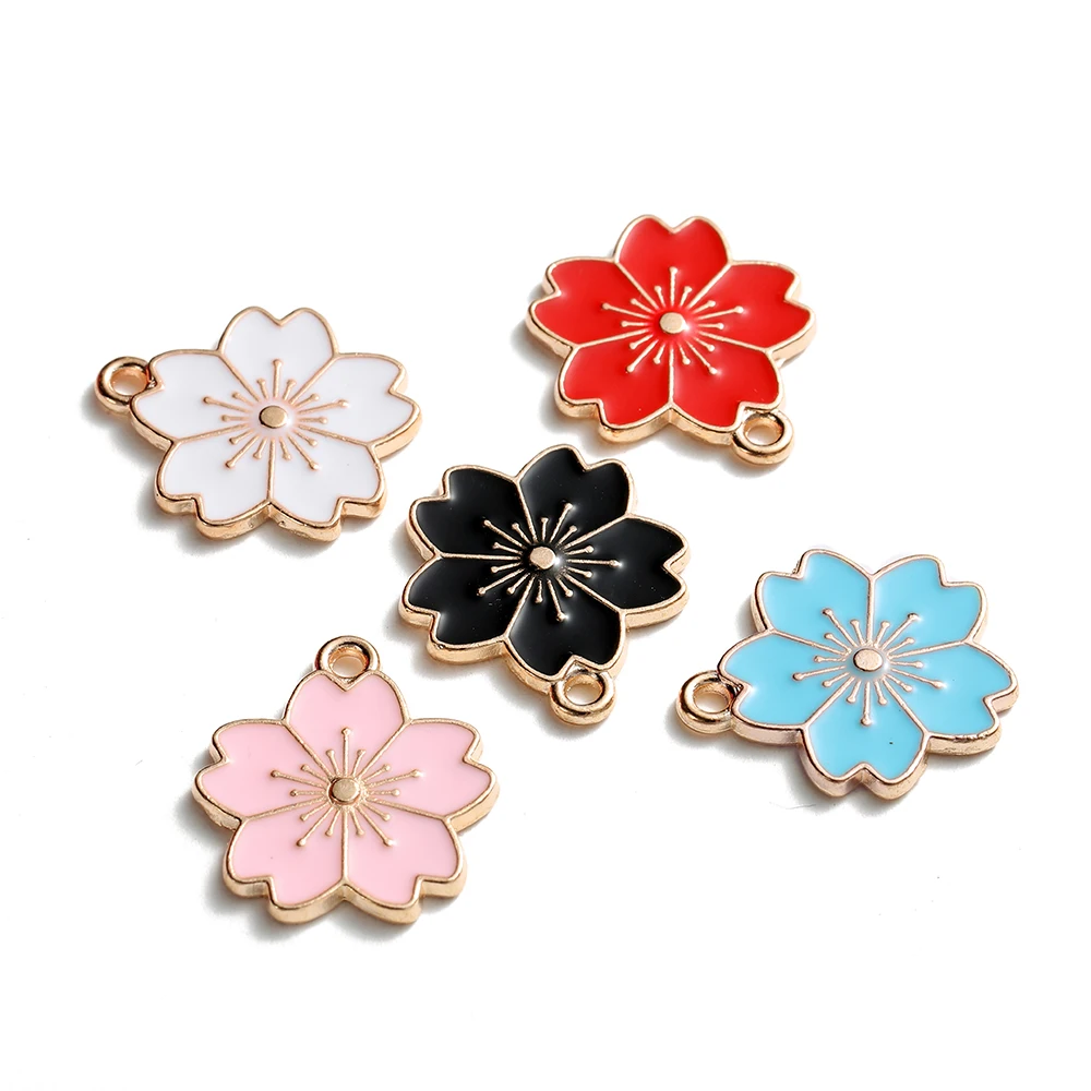 10Pcs/Lot Enamel Metal Sakura Pendants Flowers Shape Necklace Bracelet Charms for DIY Earrings Jewelry Making  Accessories