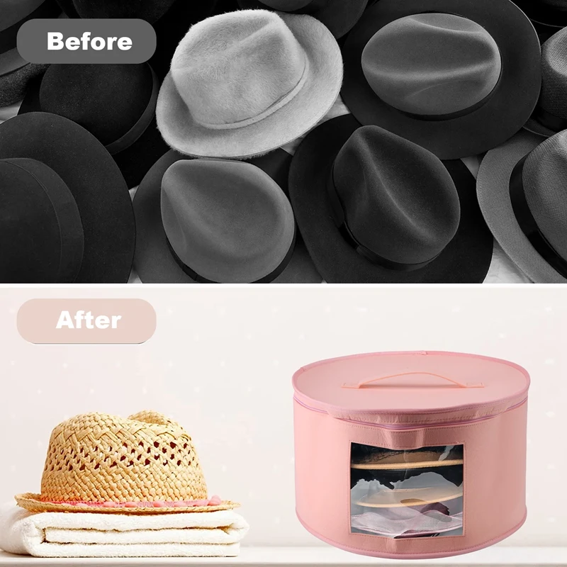 N15R-Hat Box Organizer Round Travel Hat Boxes Foldable Hat Storage Bag With Dustproof Lid Large Hat Storage Box Hat Boxes
