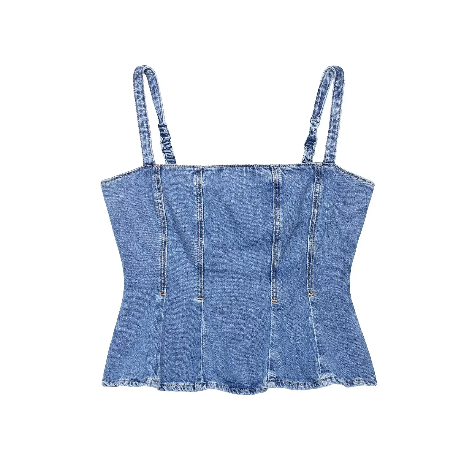 

Summer New Women's Clothing Casual Versatile Simple Hot Girl Design Short Slim Denim Camisole Vest Puffy Top