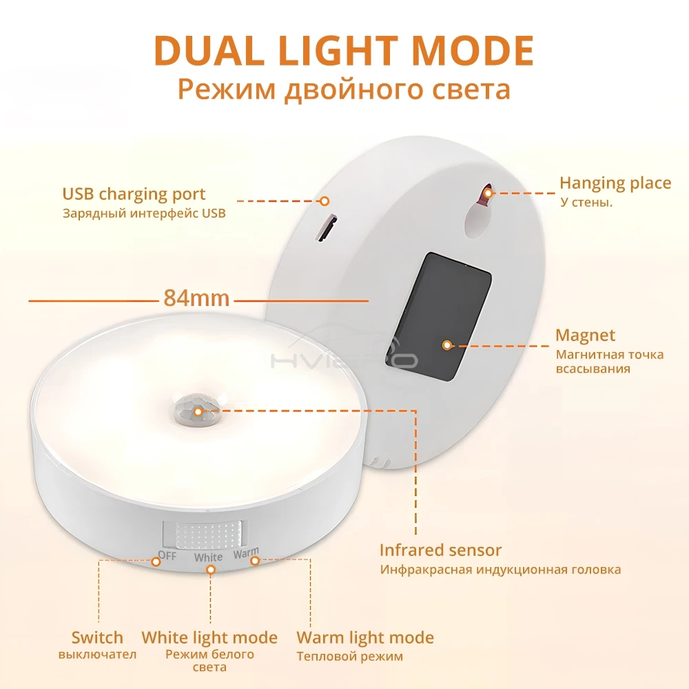 Wireless 8LED Night Light Motion Sensor Bedroom Detector Wall Lamps Decoration Round For Room Staircase Closet Bedside Wardrobe